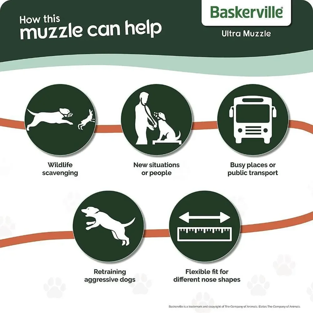 BASKERVILLE Ultra Dog Muzzle Black Size 5,Large Dogs,Prevents Chewing& Biting,